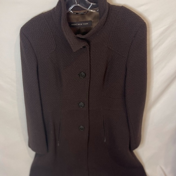 Marc New York Virgin Wool Textured/Patch Long PeaCoat Size 12 RARE - Picture 2 of 16